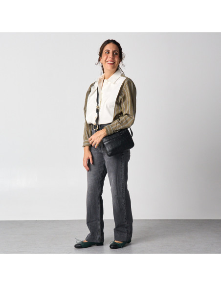 Leather Ballerina with Toe Cap Julia