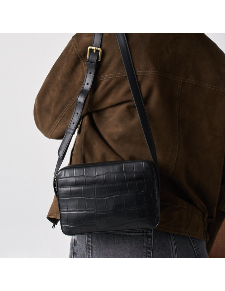 Bolsa Tiracolo de Couro Croco