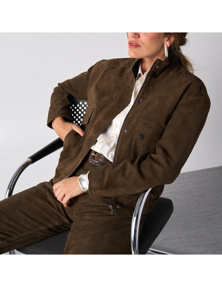 Giacca Bomber in Pelle Scamosciata