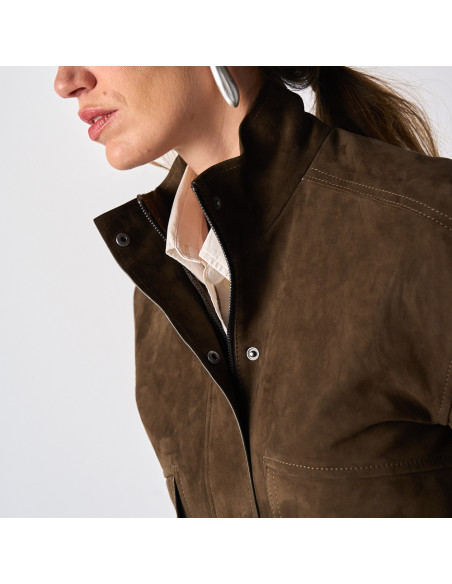 Giacca Bomber in Pelle Scamosciata