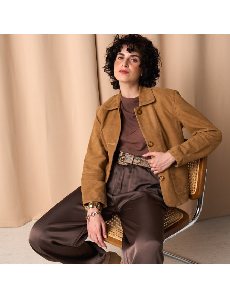 Women's Suede Jacket with Visible Seams