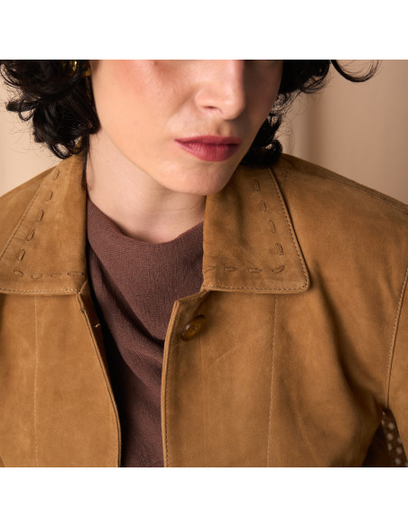Women's Suede Jacket with Visible Seams