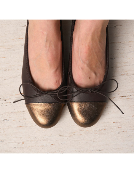 Leather Ballerina with Toe Cap Julia