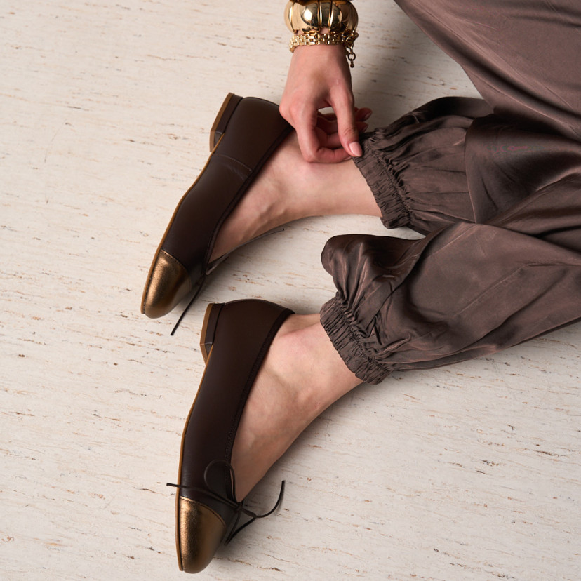 Leather Ballerina with Toe Cap Julia