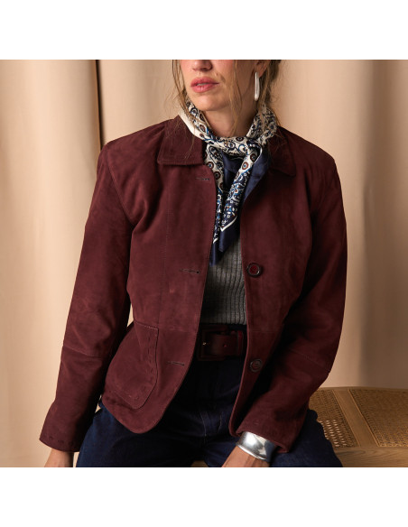 Veste Femme en Daim avec Coutures Apparentes