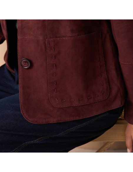 Women's Suede Jacket with Visible Seams