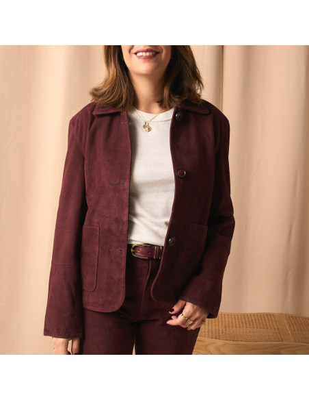 Giacca da Donna in Pelle Scamosciata con Cuciture Visibili