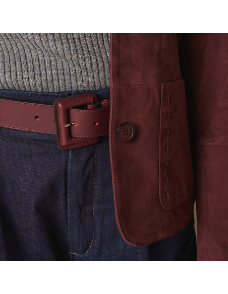 Women's Suede Jacket with Visible Seams