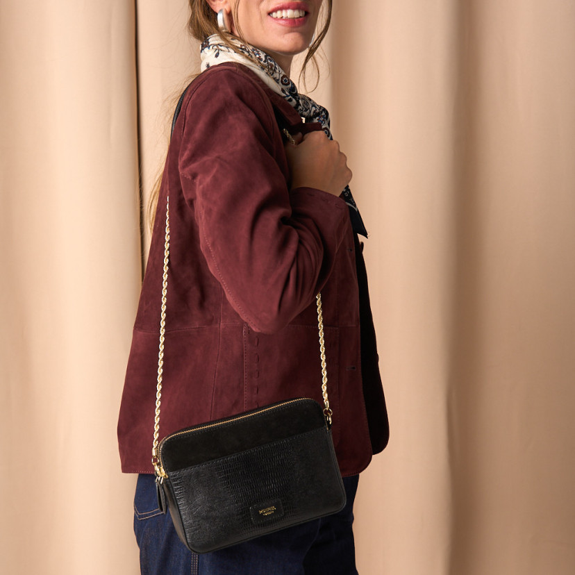 Women's Leather Bag with Gold Chain...