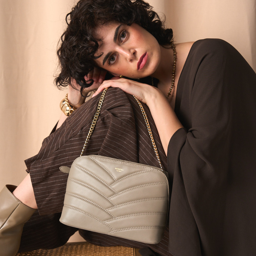 Quilted Leather Handbag with Gold Chain