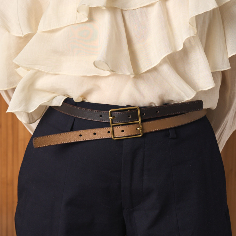 Women's Bicolor Leather Belt with...