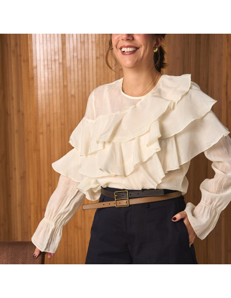 Ceinture Femme Bicolore en Cuir avec Double Boucle