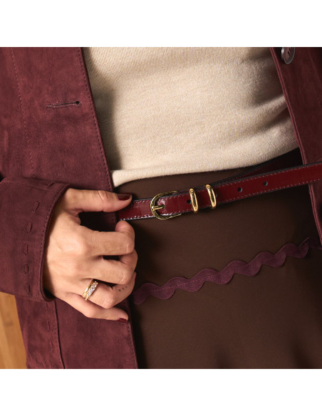 Cintura da Donna in Pelle Stretta con Fibbia Oro