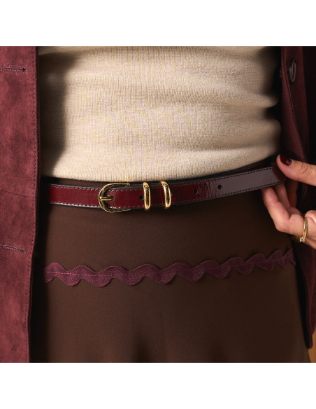 Ceinture Femme Fine en Cuir avec Boucle Dorée