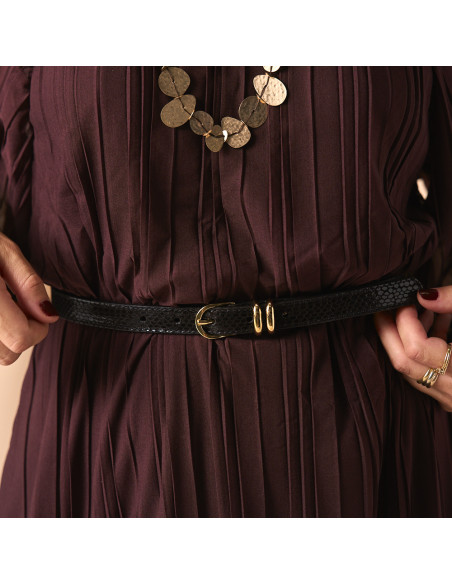 Ceinture Femme Fine en Cuir avec Boucle Dorée