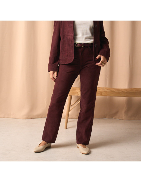 Pantaloni in Pelle Scamosciata con Cinque Tasche e Cuciture