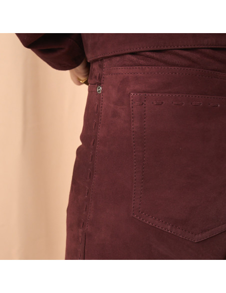 Pantalon Cinq Poches en Daim avec Coutures