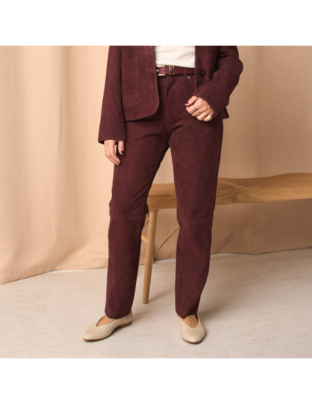 Pantalon Cinq Poches en Daim avec Coutures