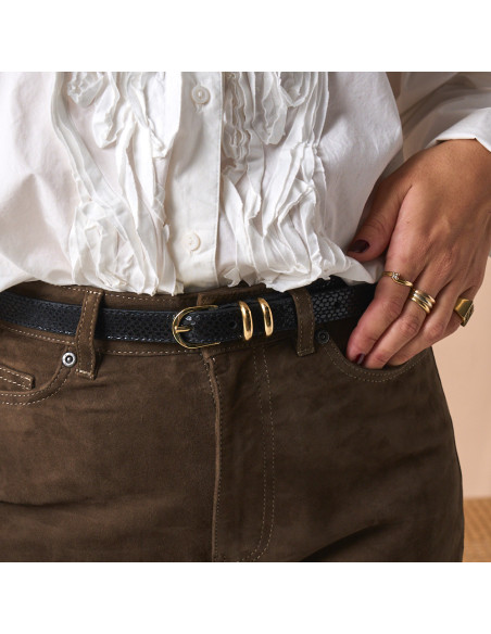 Cinturón de piel Mujer Estrecho Hebilla Oro