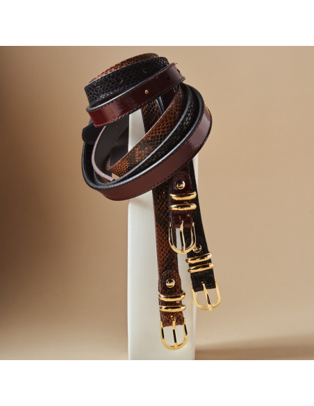 Cintura da Donna in Pelle Stretta con Fibbia Oro