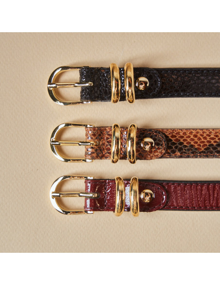 Women's Narrow Leather Belt with Gold Buckle