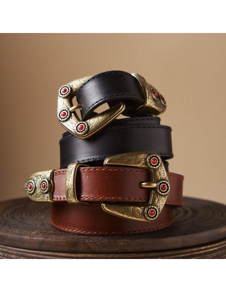 Ceinture Femme en Cuir avec Boucle et Bout Corail