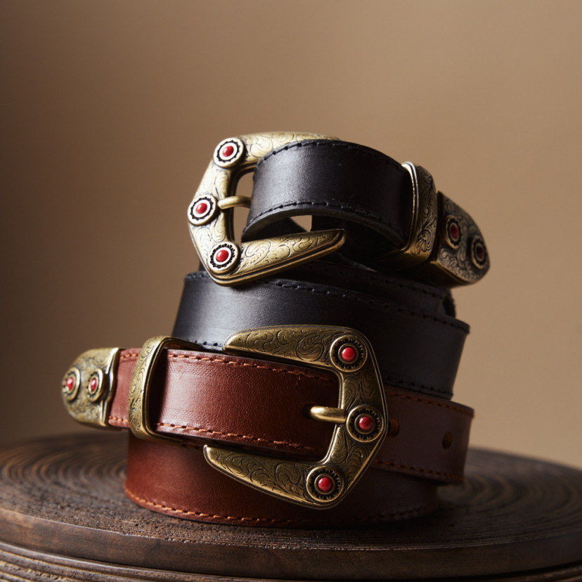 Women's Leather Belt with Coral...