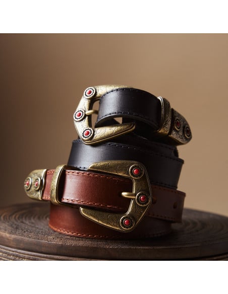 Damen-Ledergürtel mit Korallenfarbener Schnalle und Spitze