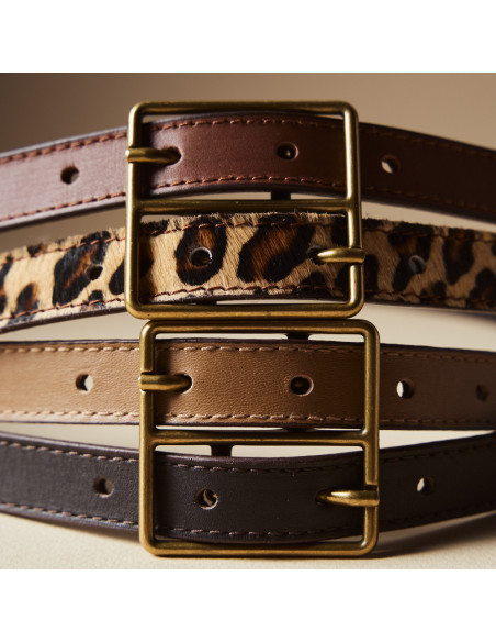 Ceinture Femme Bicolore en Cuir avec Double Boucle