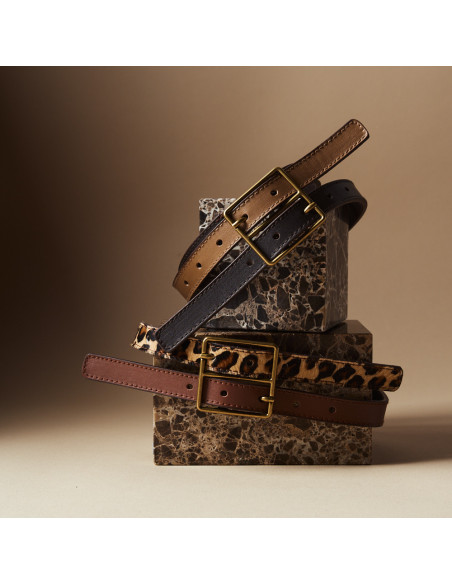 Ceinture Femme Bicolore en Cuir avec Double Boucle