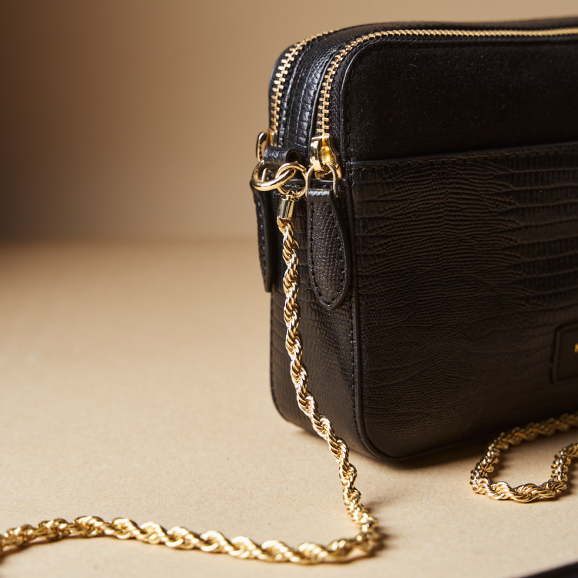 Women's Leather Bag with Gold Chain...