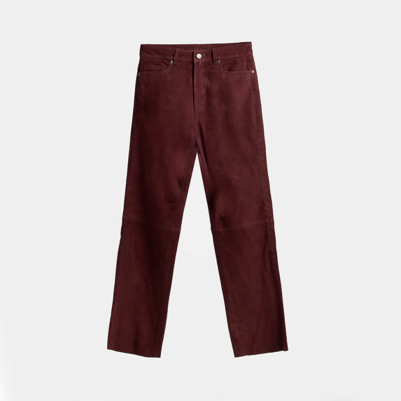 Pantalon Cinq Poches en Daim avec Coutures