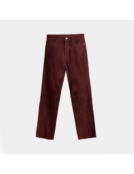 Suede Five-Pocket Pants with Stitching