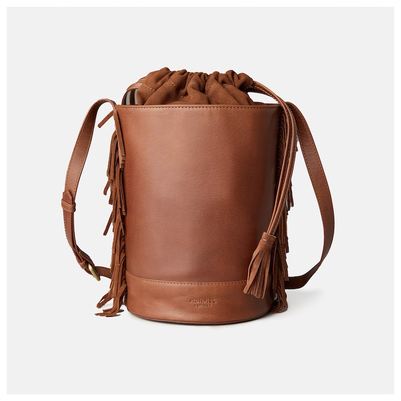 Leather Bucket Bag with Fringes Large Rome