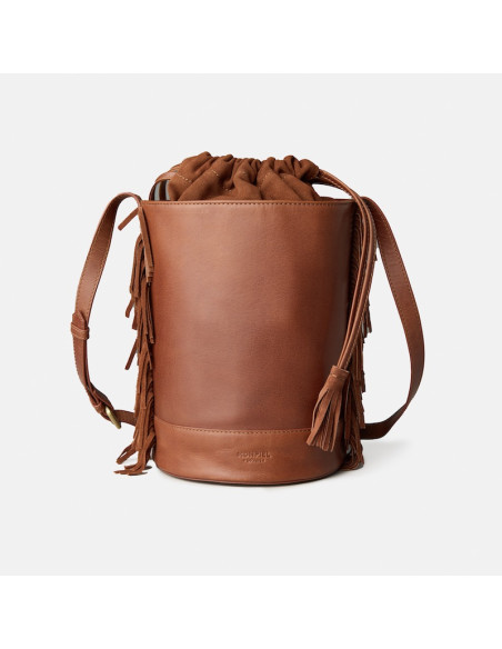 Leather Bucket Bag with Fringes Large Rome