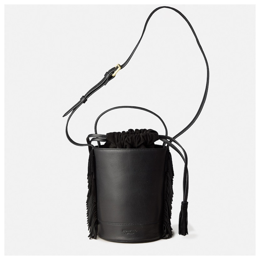 Fringed leather bucket bag Small Roma