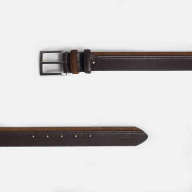 Ceinture en cuir vaquetilla et daim couleur bleu marine, vue de face, sur fond blanc - MONPIEL 2