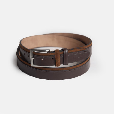 Ceinture en cuir vaquetilla et daim couleur bleu marine, vue de face, sur fond blanc - MONPIEL 2