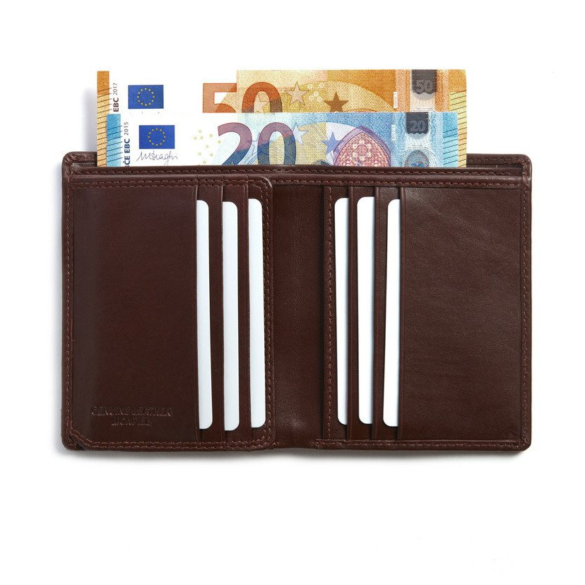 Basic Double Mountain Wallet in brown, open in front view on white background - MONPIEL