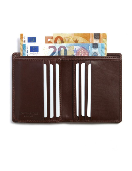 Basic Double Mountain Wallet in brown, open in front view on white background - MONPIEL