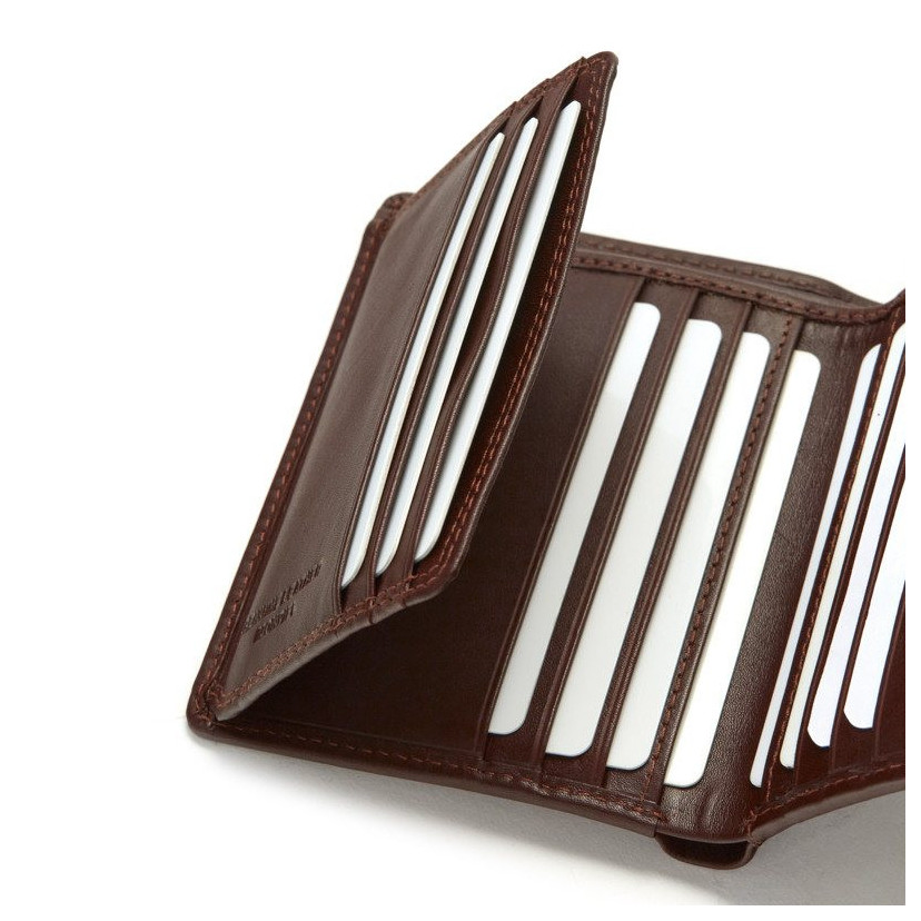 Basic Double Mountain Wallet in brown, open in top-down view, close-up shot on white background - MONPIEL