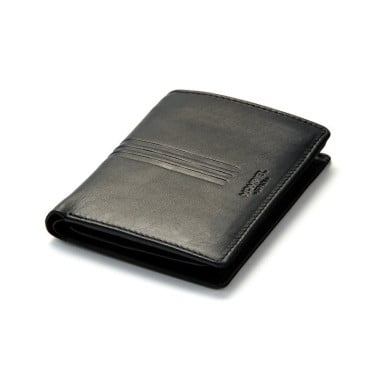 Basic Double Mountain Wallet in black, front view on white background - MONPIEL 2
