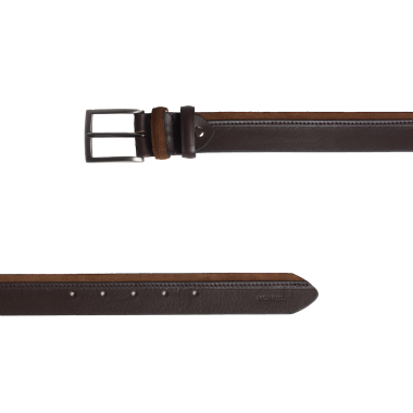 Vaquetilla and suede leather belt in navy blue, front view, on white background - MONPIEL 2