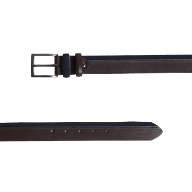 Navy vaquetilla and suede belt, shown from the front on a white background - MONPIEL 2