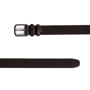 Classic men's suede leather belt in leather colour with front view on white background - MONPIEL 2