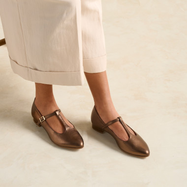 Damen-Mary-Janes Marieta aus schwarzem Leder, Ansicht von oben und in Perspektive - MONPIEL 2