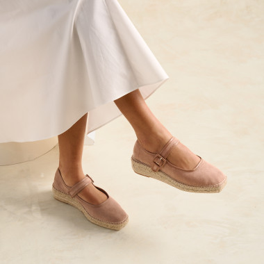 Espadrillas Mercedita Cuba beige glitter, fibbia laterale e suola di iuta, vista profilo – MONPIEL 2
