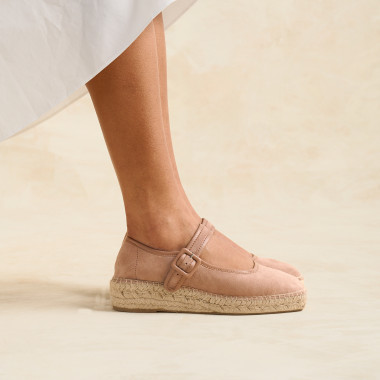 Espadrillas Mercedita Cuba beige glitter, fibbia laterale e suola di iuta, vista profilo – MONPIEL 2