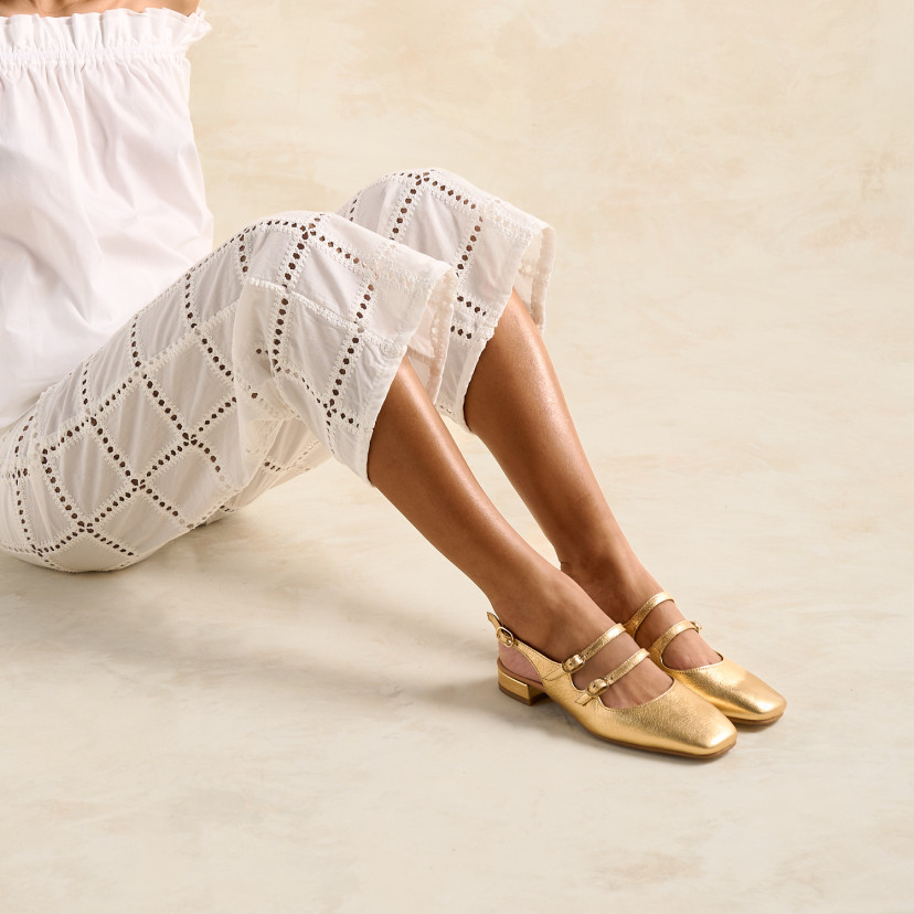 Mary Jane Scarpe Lolina in pelle con tacco aperto