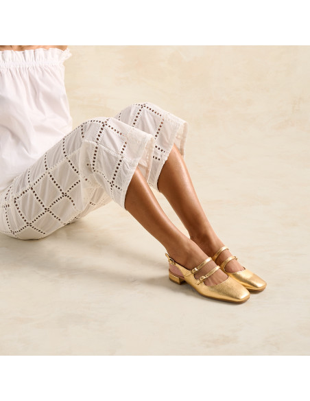 Mary Jane Scarpe Lolina in pelle con tacco aperto